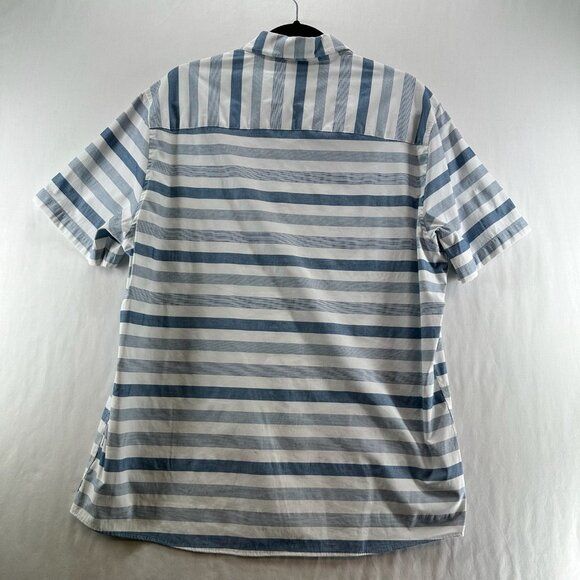 Julian & Mark Striped Button-Up Shirt Mens XL Short Sleeve Collared Blue White - Picture 2 of 11